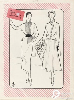 Fashion illustration by Renè Gruau for Pierre Balmain. 1948. Courtesy of Gemeentemuseum Den Haag