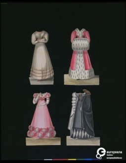 Paper doll's costumes, watercolour on card, made by Anne Sanders Wilson, London, 1832. Courtesy Victoria and Albert Museum, CC-BY-SA.